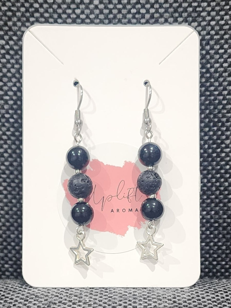 Black Onyx Dangle Earrings with Star (Silver)