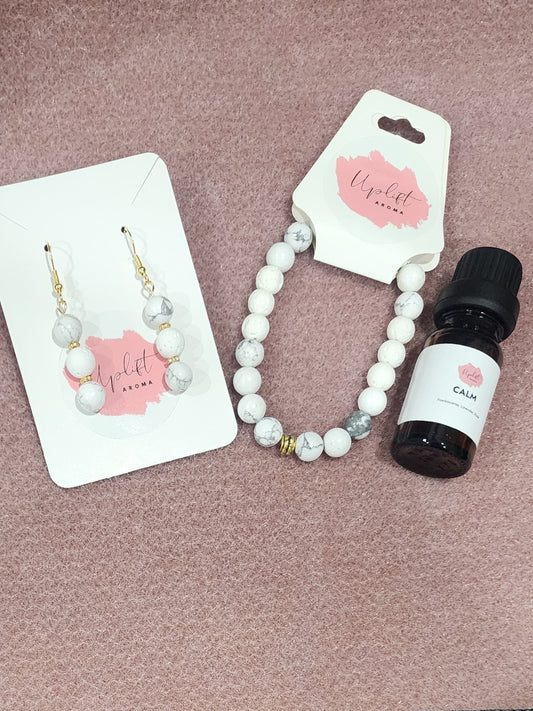 Aromatherapy Jewellery & Essential Oil Set (White Howlite)