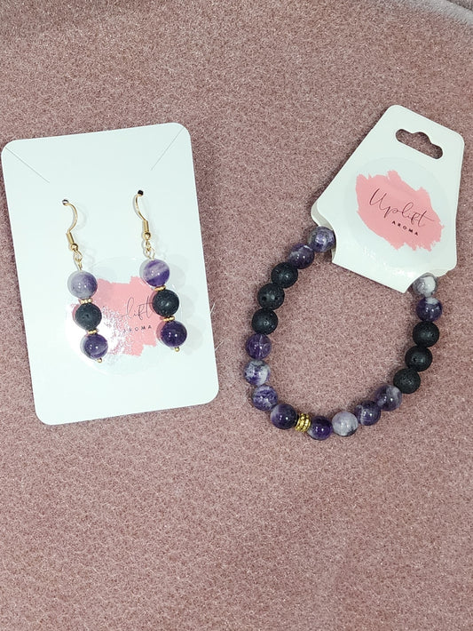 Aromatherapy Jewellery Set (Amethyst Chevron)