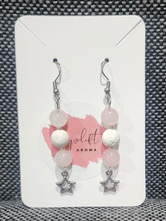 Rose Quartz Dangle Earrings with Star (Silver)