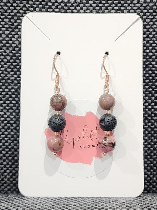 Rhodonite Dangle Earrings (Rose Gold)