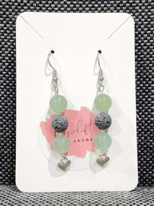 Green Aventurine Dangle Earrings with Heart (Silver)